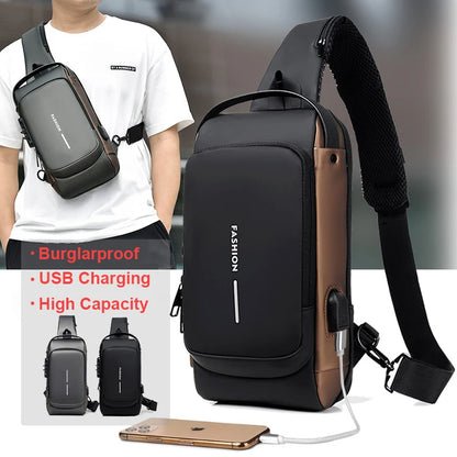 Sacoche Antivol Multi poches Chargement USB imperméable - USB حقيبة مضادة للسرقة متعددة الجيوب مقاومة للماء مع شحن