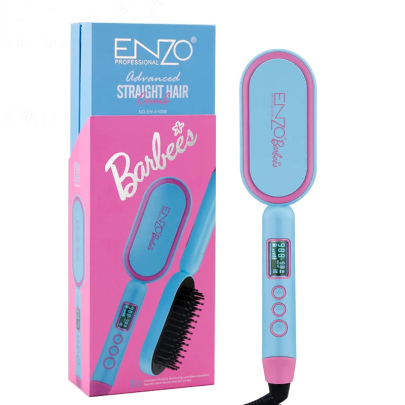 Brosse lissante chauffante ENZO ADVANCED STRAIGHT HAIR COMB Barbie Edition