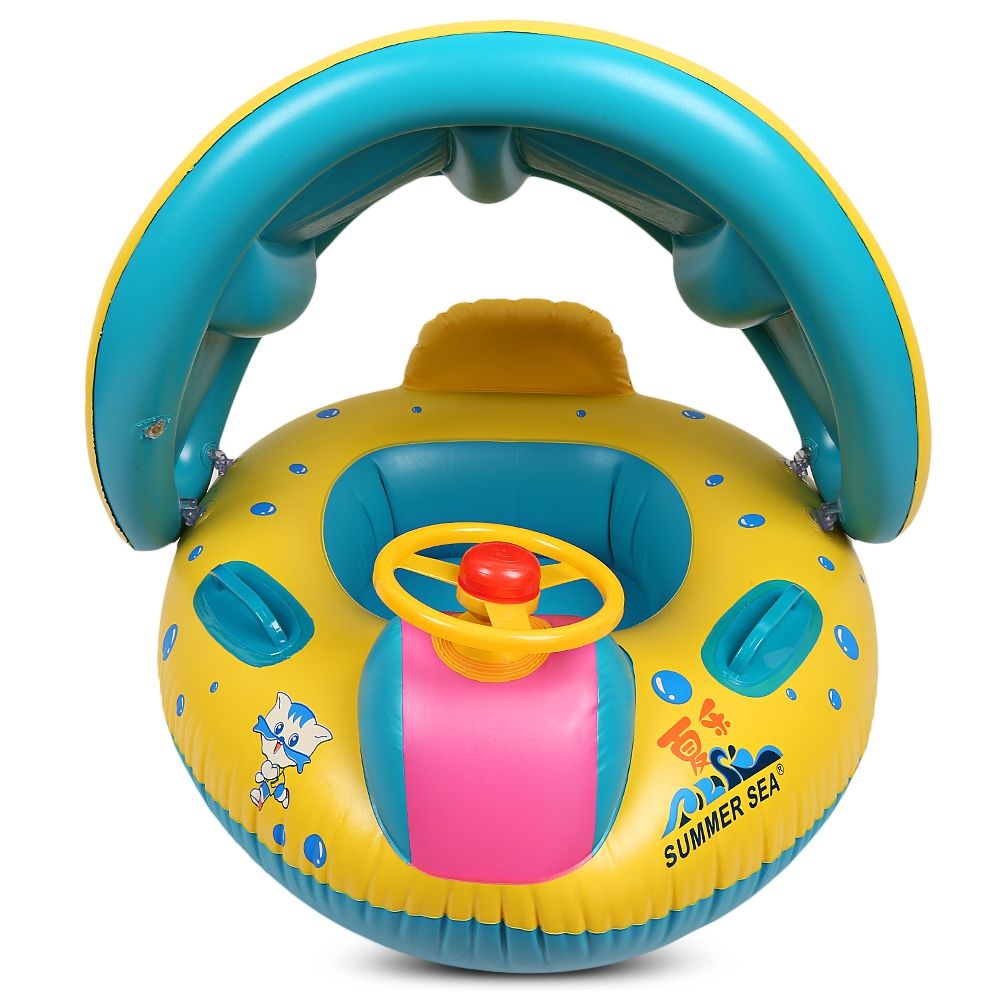 ‎عوامة رضيع قابلة للنفخ مع مظلة شمسية - قارب سباحة آمن للأطفال