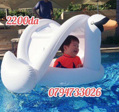 "عوامة سباحة للأطفال: حلقة سباحة قابلة للنفخ على شكل طائر الفلامنغو مزودة بواقي شمس🦩🦩🦩