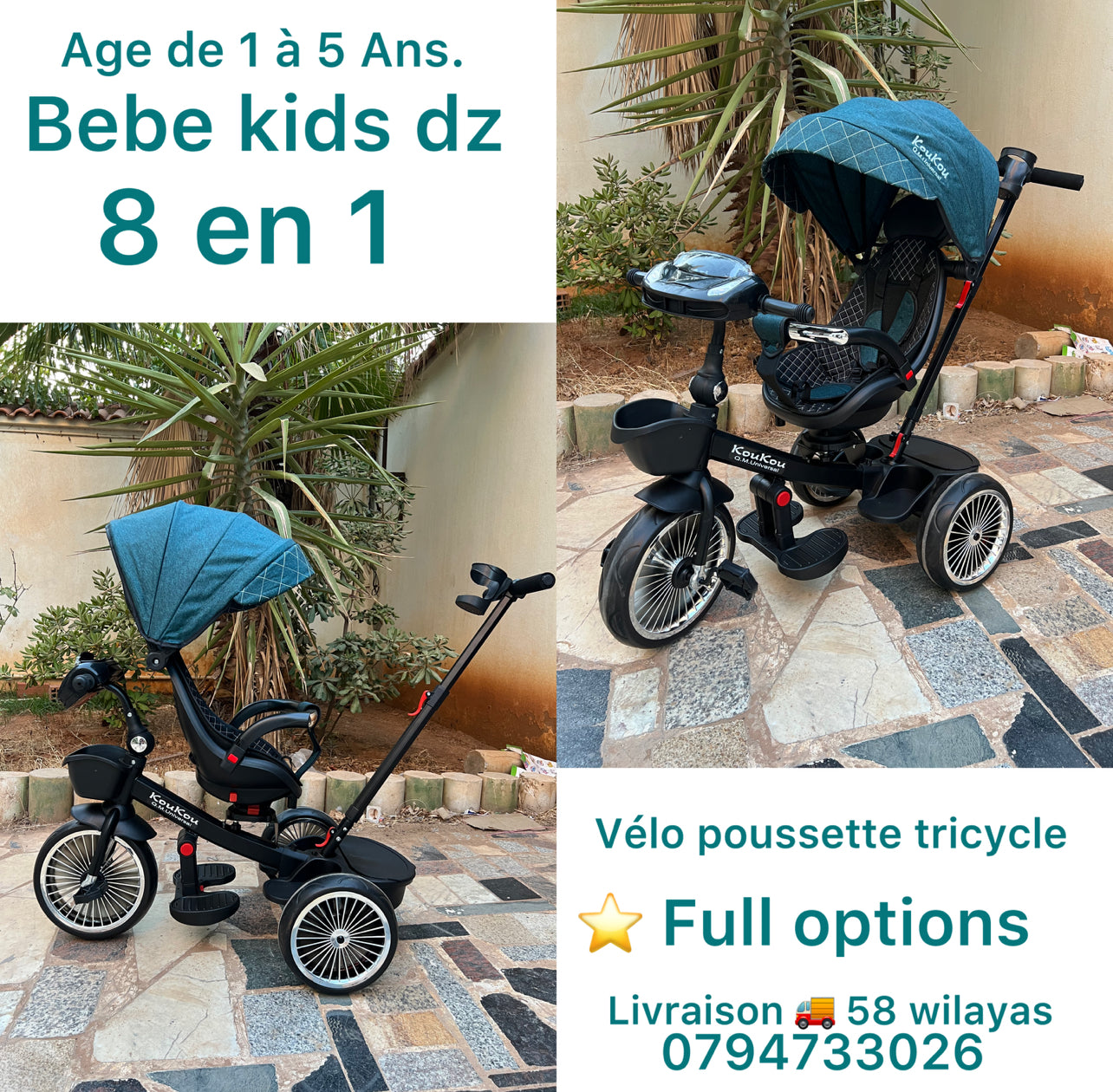 VELO POUSSETTE MYBAKH 🌟 FULL OPTION  / 8 EN 1 💡🚲 أذكى دراجة ثلاثية القوائم  في السوق💡🚲